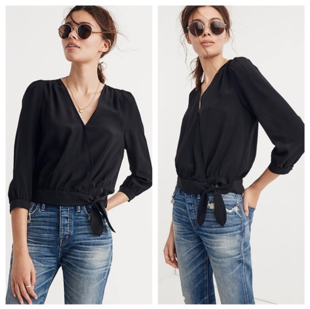 Madewell Silk Crop Top 3/4 sleeve sz S 🧡